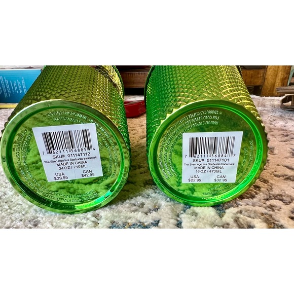 Starbucks Limited Edition Metallic Green Studded Holiday 2023 24oz & 16oz - Picture 3 of 6